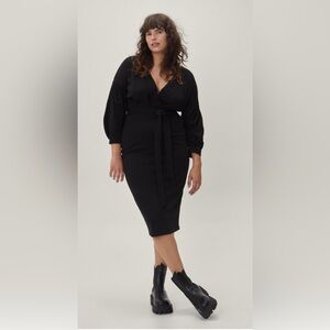 NastyGal Wrap Midi Belted Dress Size 18